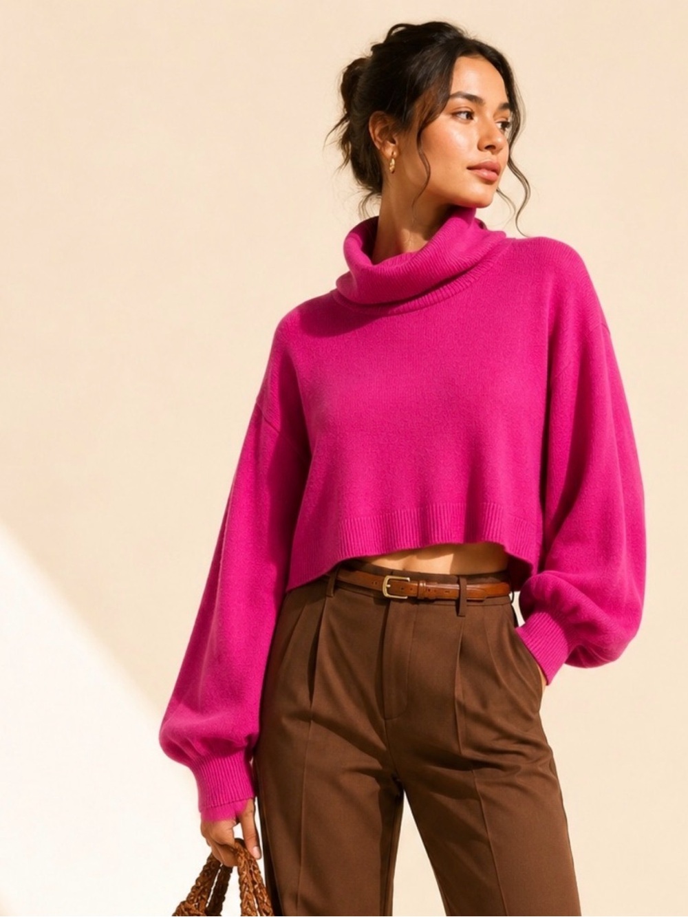 Aritzia Wilfred Sz S Rebecca Wool Cotton Pink Short Sweater